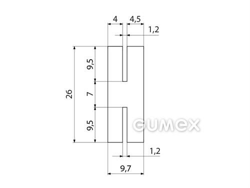 Silikonový profil tvaru "H", 26x9,7/1,2/1,2mm, 60°ShA, -60°C/+180°C, transparentní